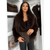 Tmavě hnědý faux fur huňatý kožešinový kabátek MORVEN