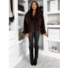 Tmavě hnědý faux fur huňatý kožešinový kabátek MORVEN