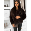 Tmavě hnědý faux fur huňatý kožešinový kabátek MORVEN