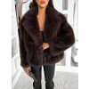 Tmavě hnědý faux fur huňatý kožešinový kabátek MORVEN