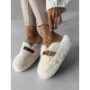 Krémové huňaté pantofle FLUFFIES s páskem