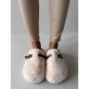 Krémové huňaté pantofle FLUFFIES s páskem