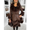 Hnědý koženkový kabát SALMORO s kožešinkou