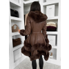 Hnědý koženkový kabát SALMORO s kožešinkou
