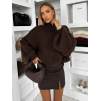 Hnědý dlouhý maxi svetr FEROLYN