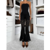 Černé krajkové dlouhé zvonové kalhoty FYNORIA
