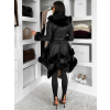Černý koženkový kabát SALMORO s kožešinkou