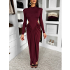 Vínové společenské dlouhé šaty ESTAVION s průstřihy