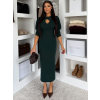 Smaragdové společenské midi šaty KYRAYA s rozparkem