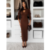 Hnědé společenské midi šaty KYRAYA s rozparkem