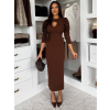 Hnědé společenské midi šaty KYRAYA s rozparkem