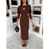 Hnědé společenské midi šaty KYRAYA s rozparkem