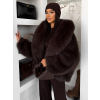 Tmavě hnědý faux fur kožešinový kabátek NOLIERO s kapucí