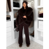 Tmavě hnědý faux fur kožešinový kabátek NOLIERO s kapucí