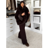 Tmavě hnědý faux fur kožešinový kabátek NOLIERO s kapucí