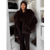 Tmavě hnědý faux fur kožešinový kabátek NOLIERO s kapucí