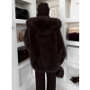Tmavě hnědý faux fur kožešinový kabátek NOLIERO s kapucí
