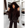 Tmavě hnědý faux fur kožešinový kabátek NOLIERO s kapucí