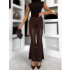 Hnědé krajkové dlouhé zvonové kalhoty FYNORIA