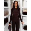 Hnědý elegantní elastický kalhotový komplet FELUREATY