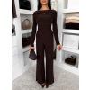 Hnědý elegantní elastický kalhotový komplet FELUREATY
