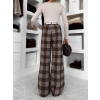 Hnědé kostkované kárované široké kalhoty VIOTRA
