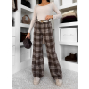 Hnědé kostkované kárované široké kalhoty VIOTRA