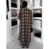 Hnědý kostkovaný károvaný dlouhý kabát OPHELYN