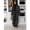 Černý kostkovaný dlouhý károvaný kabát OPHELYN
