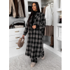 Černý kostkovaný dlouhý károvaný kabát OPHELYN