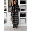 Černý kostkovaný dlouhý károvaný kabát OPHELYN