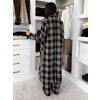 Černý kostkovaný dlouhý károvaný kabát OPHELYN