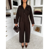 Hnědý dlouhý bavlněný oversize overal JAVAILA