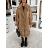 Hnědý hřejivý dlouhý plyšový kabát KOUZELY