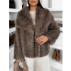 Hnědý kožešinový žíhaný faux fur kabát TELUVIA