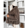 Hnědý kožešinový žíhaný faux fur kabát TELUVIA