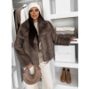 Hnědý kožešinový žíhaný faux fur kabát TELUVIA