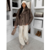 Hnědý kožešinový žíhaný faux fur kabát TELUVIA