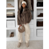 Hnědý kožešinový žíhaný faux fur kabát TELUVIA