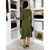 Khaki elegantní áčkové midi šaty TEYVORA s páskem