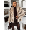 Krémový kožešinový žíhaný faux fur kabát TELUVIA