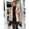 Krémový kožešinový žíhaný faux fur kabát TELUVIA