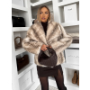Krémový kožešinový žíhaný faux fur kabát TELUVIA