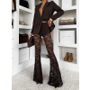 Tmavě hnědé elegantní krajkové kalhoty SILNEO
