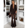 Tmavě hnědé elegantní krajkové kalhoty SILNEO