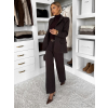 Tmavě hnědý kalhotový elegantní kostýmek MIRANJO