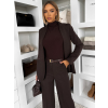 Tmavě hnědý kalhotový elegantní kostýmek MIRANJO