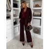 Vínový kalhotový elegantní kostýmek MIRANJO