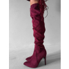 Vínové semišové nad kolena vysoké kozačky DARYANA na podpatku