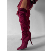 Vínové semišové nad kolena vysoké kozačky DARYANA na podpatku